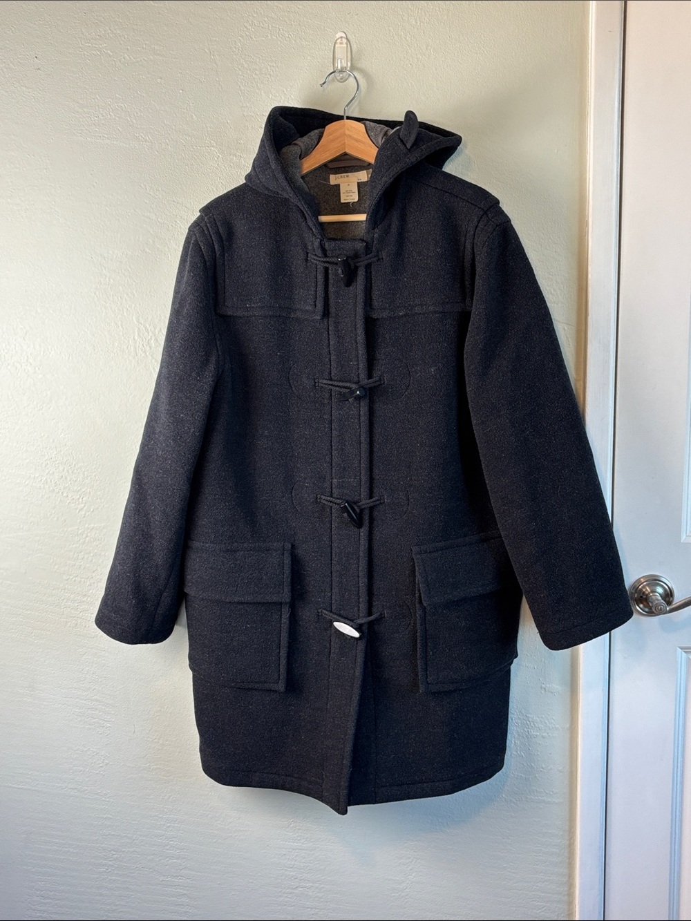 J. Crew Black Wool Toggle Pea Coat with Hood